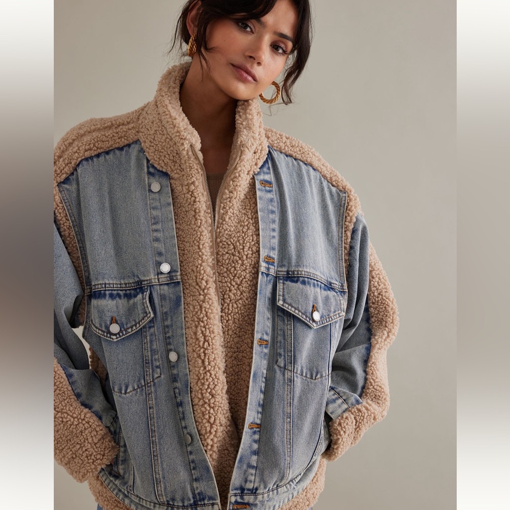 BLANKNYC FUZZY WUZZY SHERPA DENIM JACKET for ANTHROPOLOGIE